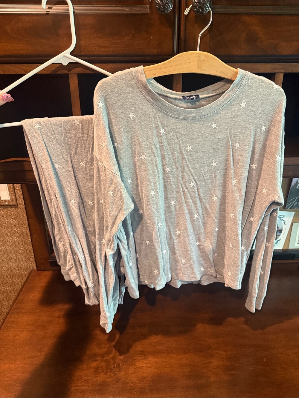 Cozy Star Print Loungewear Set - Light Gray